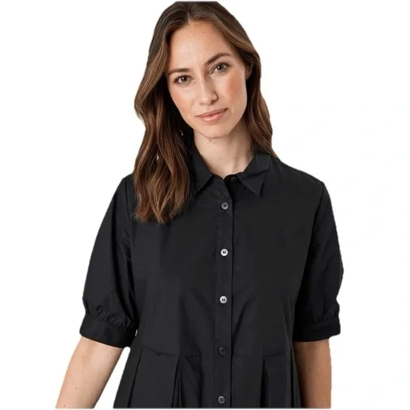 Masai Copenhagen Nebina Black Pleated Collared A-line Shirt Dress Buttons Size S - Picture 6 of 7